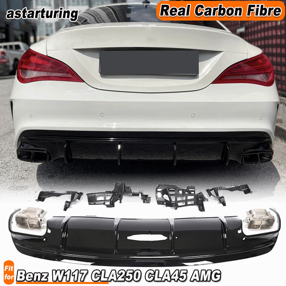 PP Rear Bumper Diffuser W/ Tailpipe Muffller for Benz C117 CLA250 CLA45 13-15