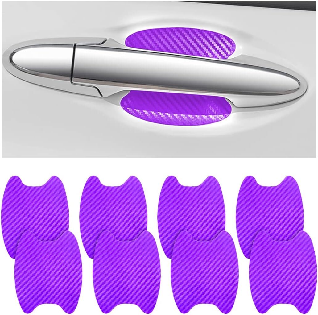 8Pcs Purple Carbon Fiber Car Door Handle Anti-Scratch Protector Film Sticker