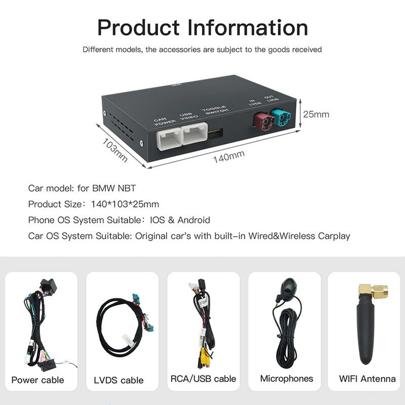 Car Wireless CarPlay Android Auto for BMW NBT System F20 F22 F30 F32 F56 F15 F16