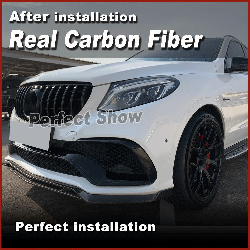 for Benz W166 C292 GLE63 2015-2018 REAL Carbon Front Bumper Lip Wing Spoiler