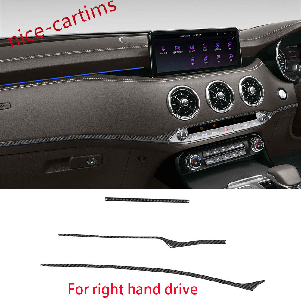 for Kia Stinger 2019+RHD Center Console Dashboard Strips Panel Trim Carbon Fiber