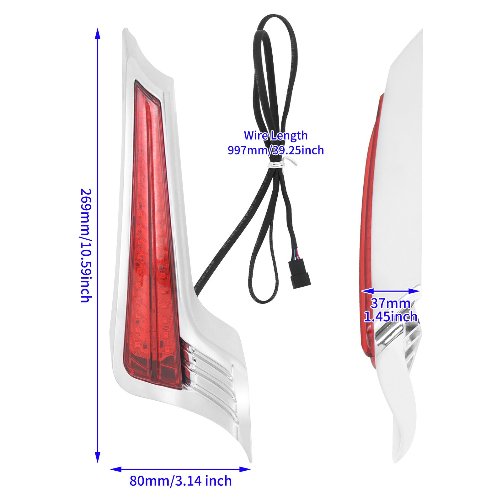 Chrome Rear Fender Turn Singal Red LED Light w/Red Lens for Harley Touring 14-23
