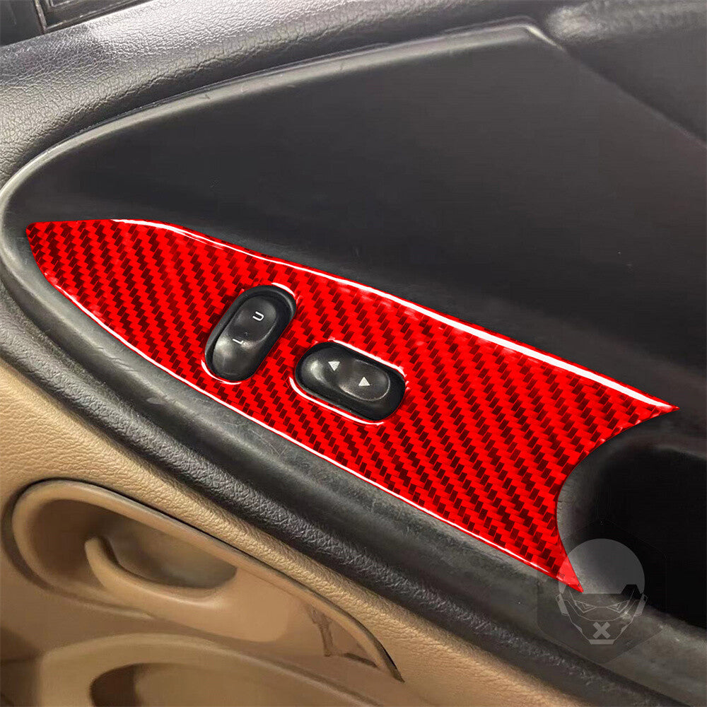 Red Carbon Fiber Window Lift Switch Button Panel Trim for Ford for Mustang 1996-2003