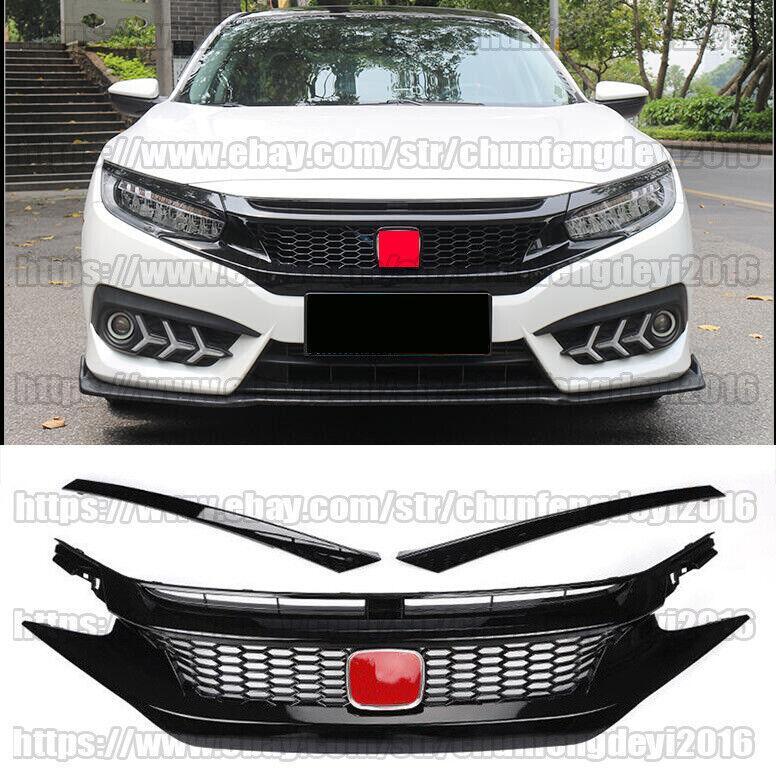 For 2016 2017 2018 for Honda for Civic 10th Gen Front Bumper Honeycomb Mesh Grille 3pcs