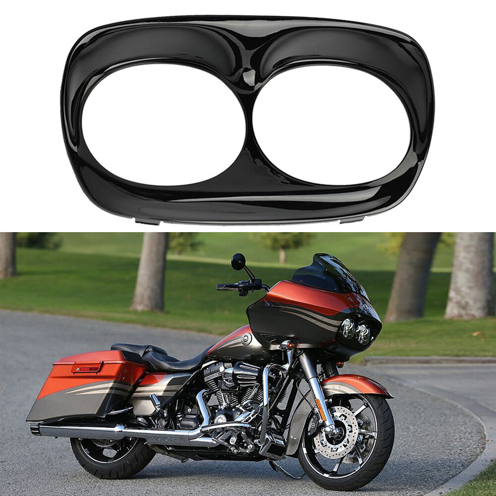 Headlight trim bezel cover fairing for Harley Road Glide 1998 - 2013, gloss black.
