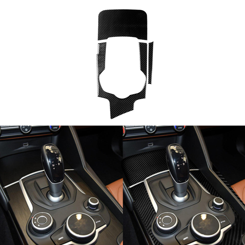 3Pcs Carbon Fiber Gear Shiter Panel Cover Trim for Alfa Romeo Giulia 2017-2019