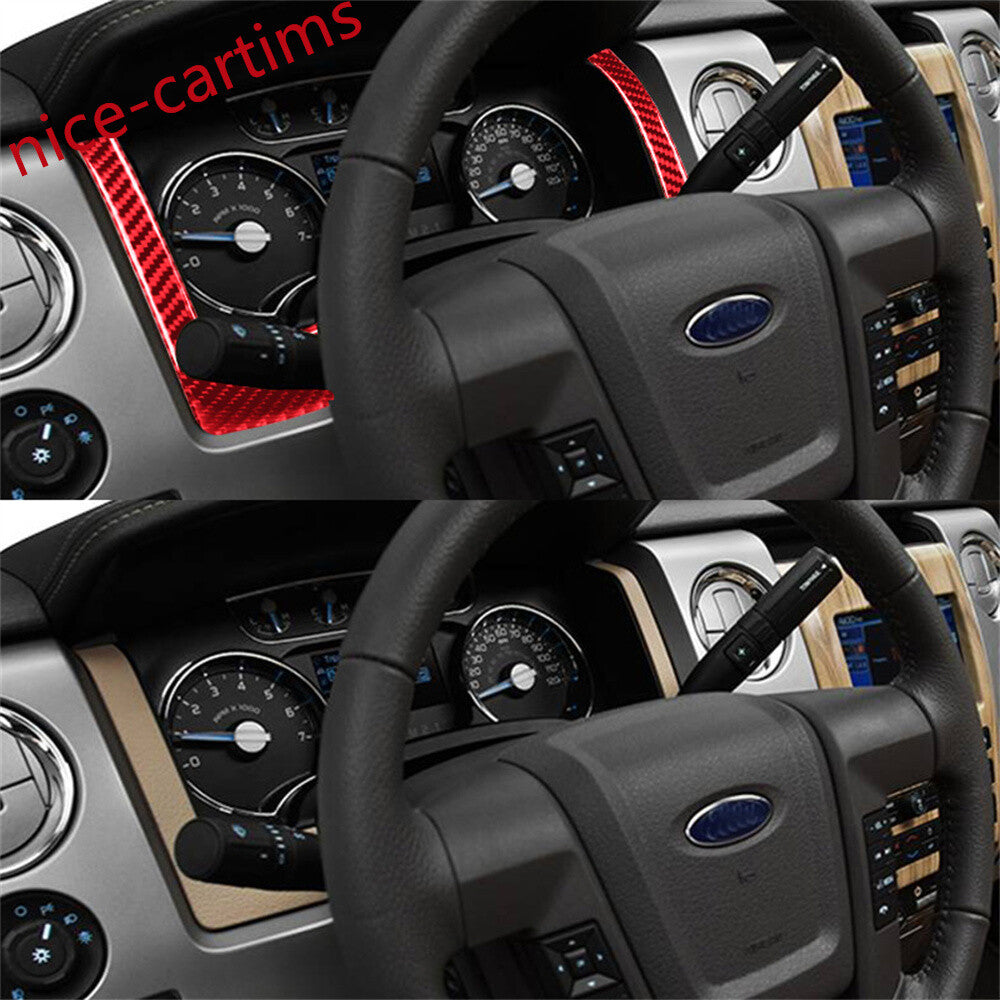 2¡ÁRed Carbon Fiber Dashboard Speedometer Panel Cover Fit for Ford F150 2009-2014