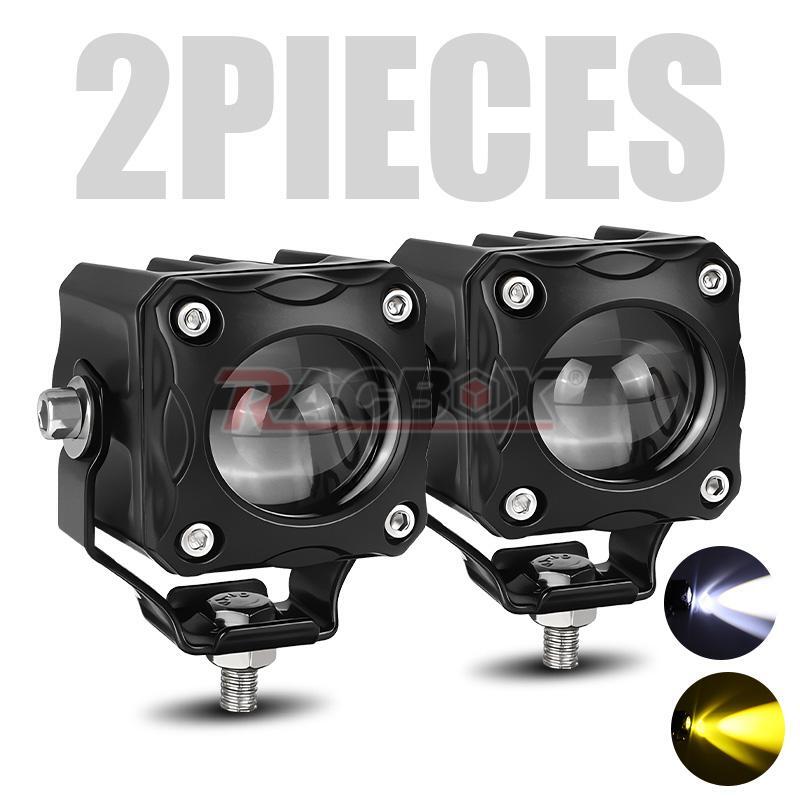 2X Motorcycle Yellow White High/Low LED Spot Light Driving Fog Headlight ATV UTV