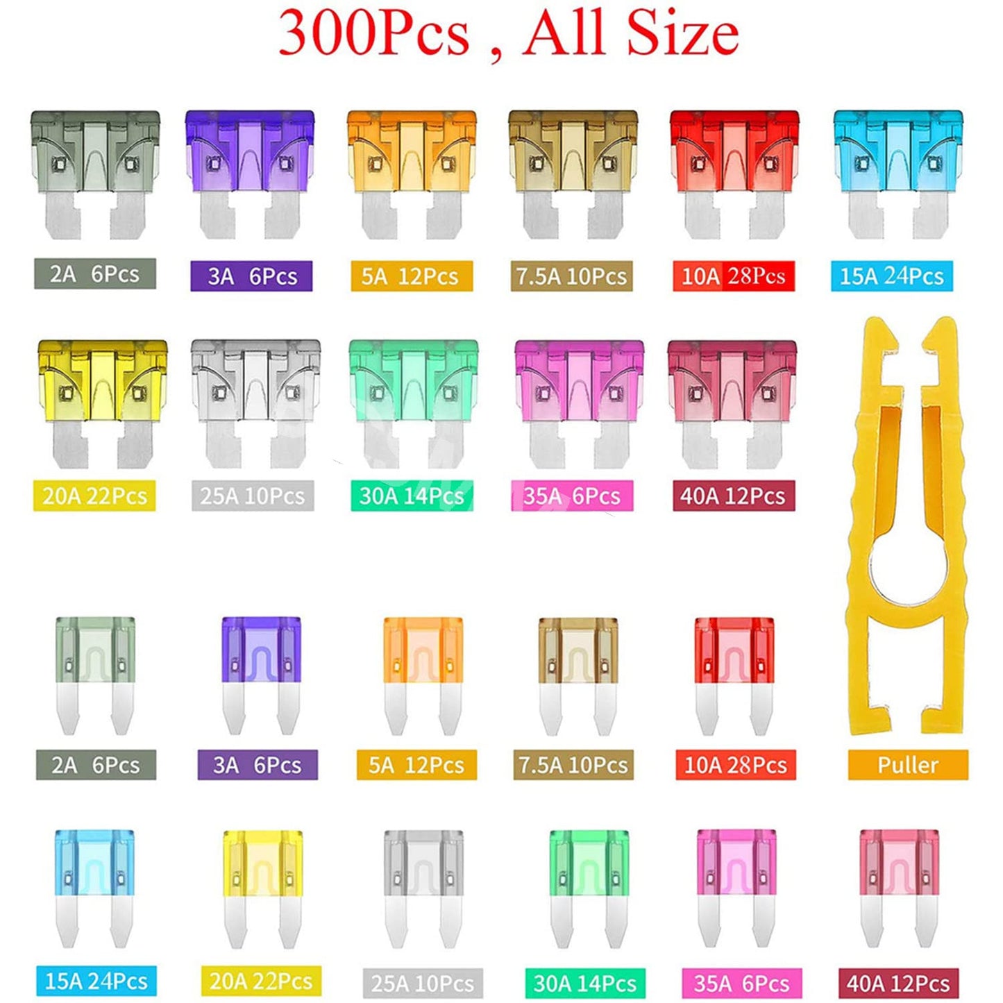300X Car Blade Fuse Assortment Assorted Kit Blade Set Auto Truck Automotive