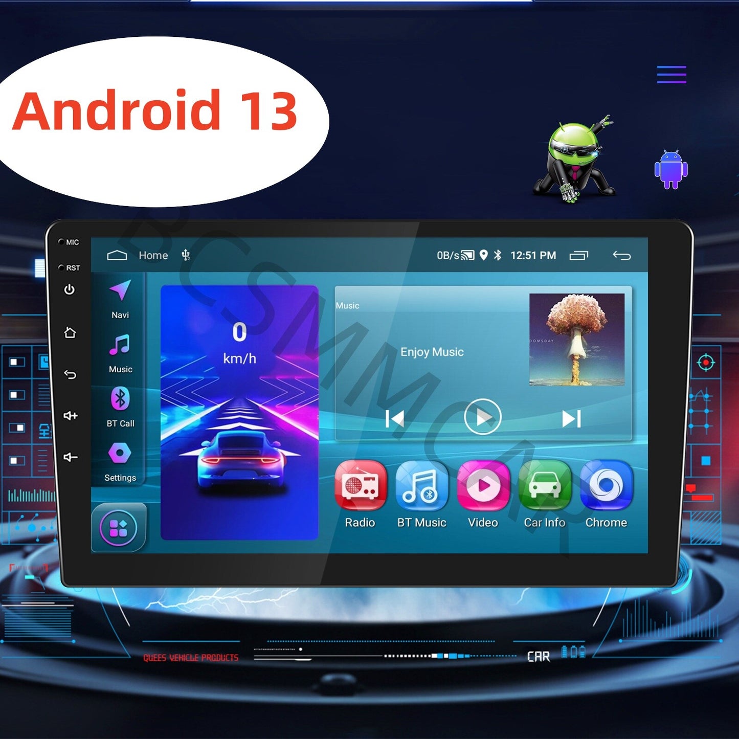 Radio Double 2DIN 10in Android 13 For Apple Carplay GPS Navigation Car Stereo
