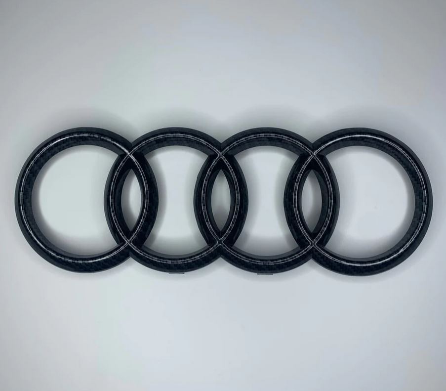 Suitable for Audi ring hooded badges, front Bonnet grille badges, carbon fiber 285 mm x 99 mm