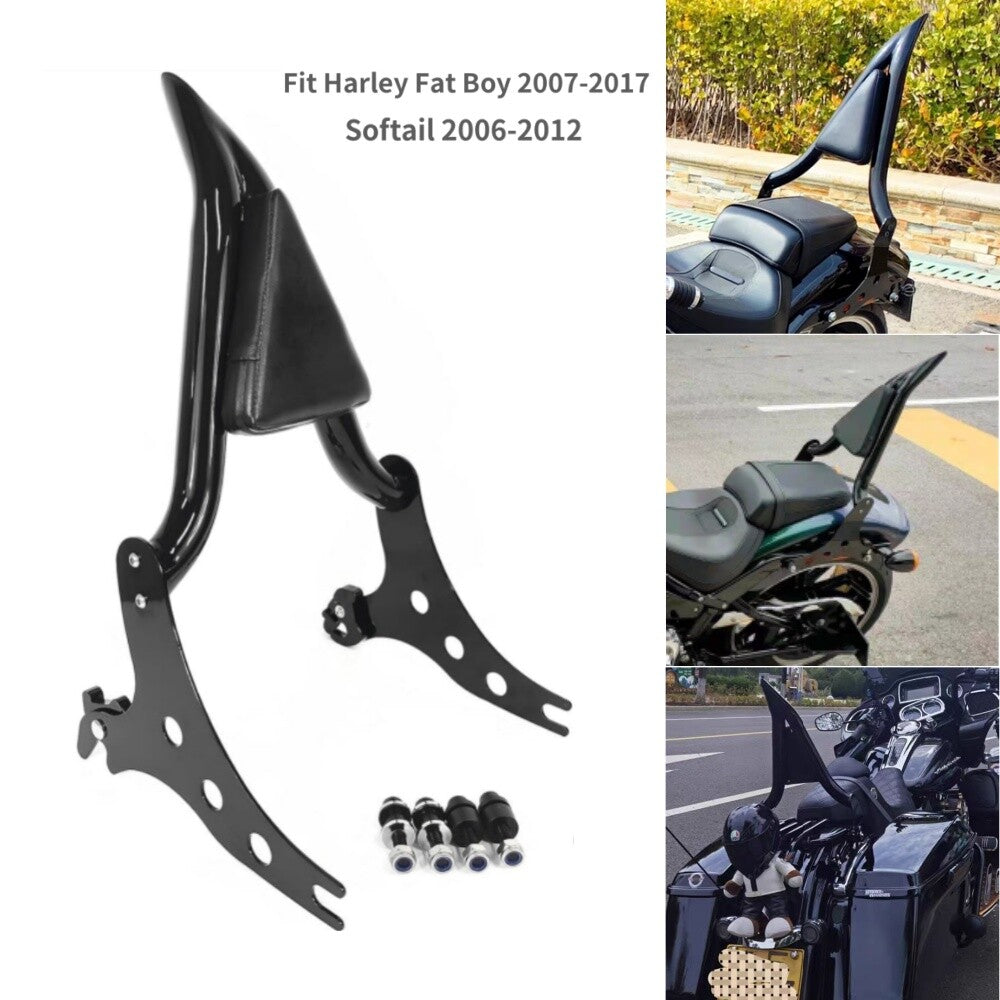Black Sissy Bar Pad Luggage Rack Backrest for Harley Softail 2006-2012 Fat Boy