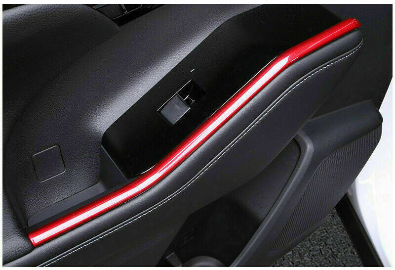 Glossy Red Door Window Lift Switch Strips Trim for Toyota Highlander 2020-2023