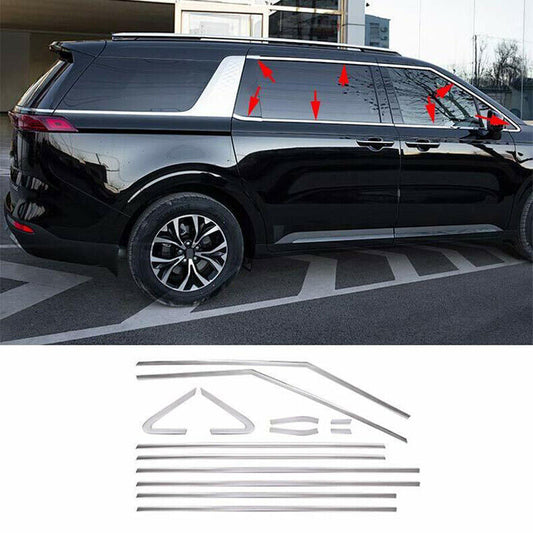 for Kia Carnival 2022-2023 Chrome Steel Window Strips frame Sill Cover Trim 14X