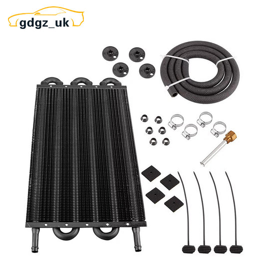 Black 6 Row/Pass Tube and Fin Transmission Cooler Universal 5/16 Oil Cooler Kit