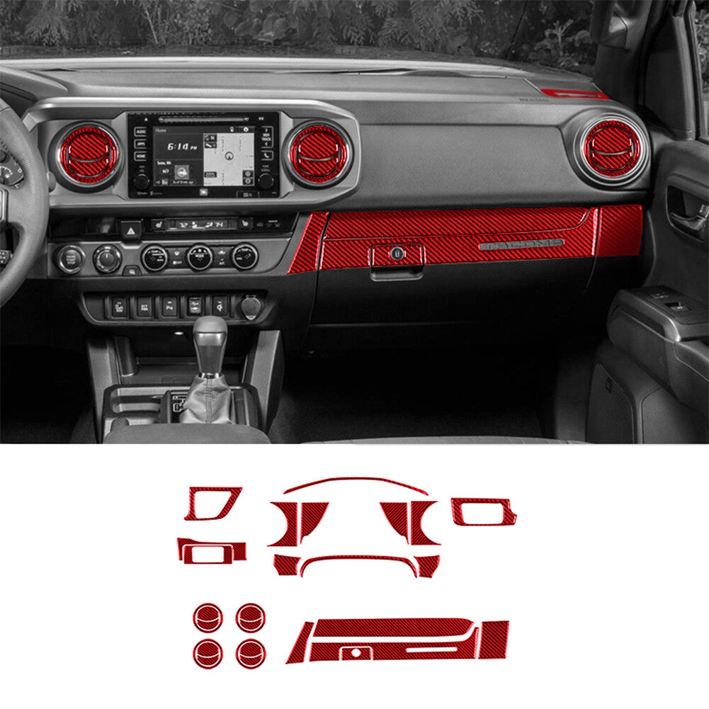 29x Red Carbon Fiber Interior Dashboard Kit Cover Trim for Toyota Tacoma 2016-22