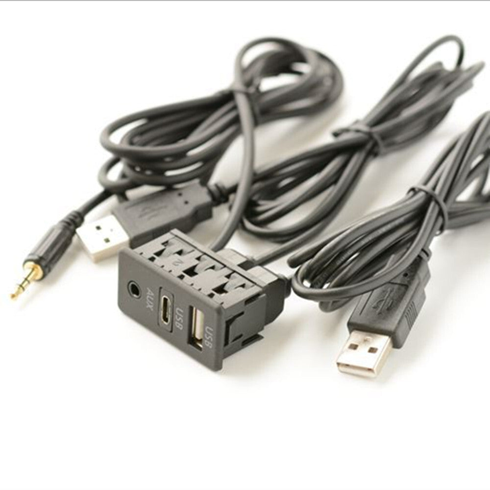 AUX Type C USB Port Panel USB Extension Cable Adapter 150CM Car Dash Flush Mount