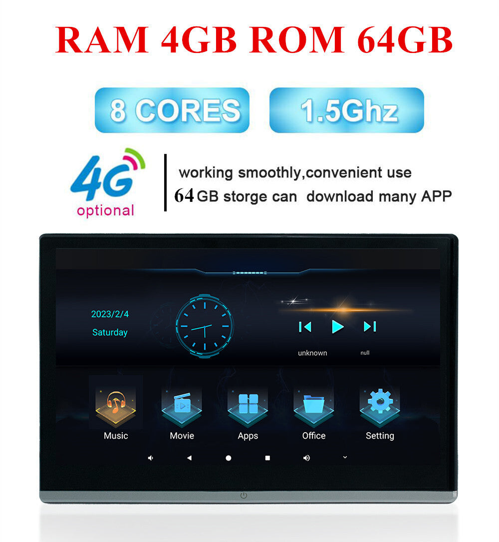 2Pcs Car Rear Headrest Monitor Player Bluetooth 13.3in Touch Screen 4+64G WIFI