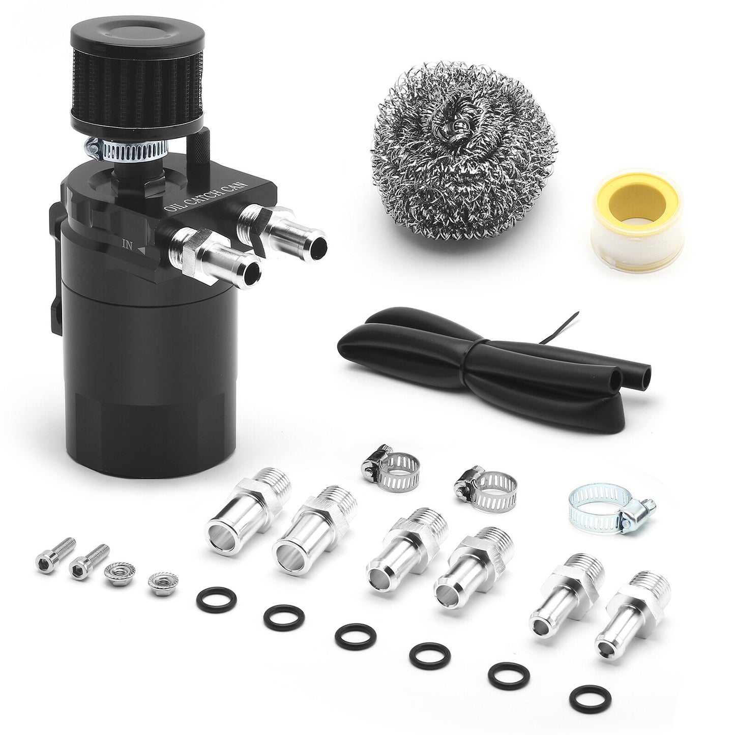 300ML Oil Catch Can Kit Universal Black Breather Baffled Aluminum Reservoir Tank