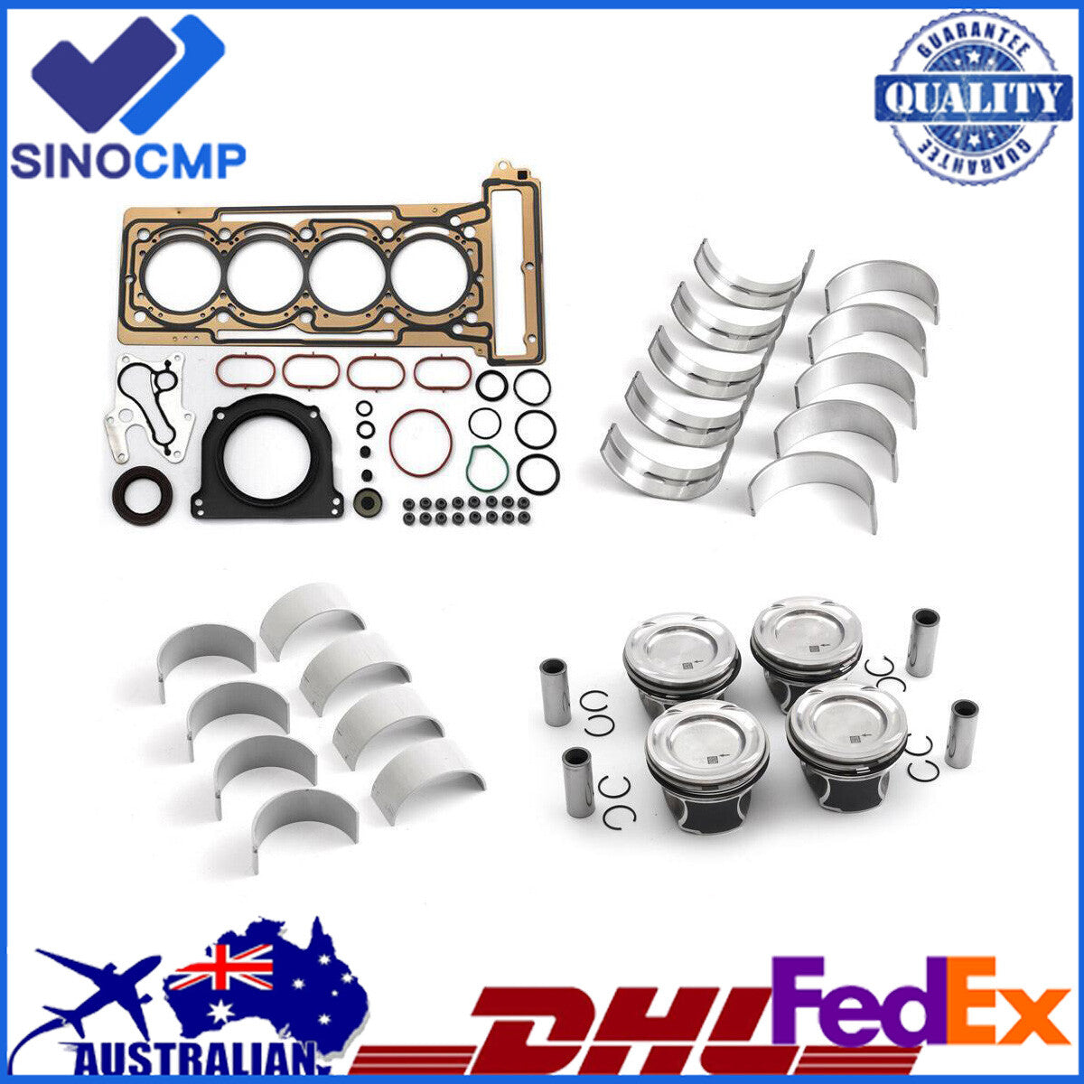Engine Rebuild Pistons Gaskets Overhaul Kit for Mercedes-Benz CLA250 M270 2.0 T