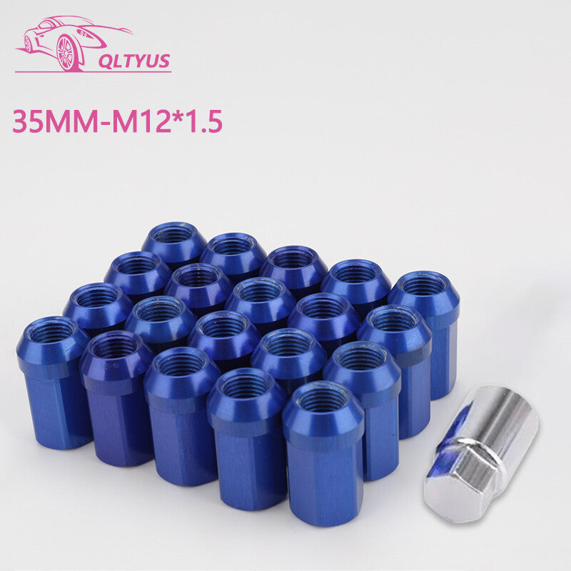 20PCS 35MM M121.5 Aluminum Wheel Lock Nuts Wheel Lug Nuts Anti Thef 19 HEX