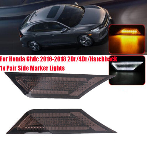 Two smoked turn signal lights with LED bulb markings for Honda for Civic 2016-2018