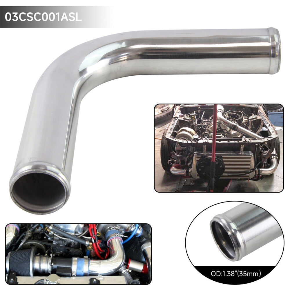 90 Degree 35mm 1.38 Aluminum Intercooler Intake Pipe Piping Tube Hose Silver