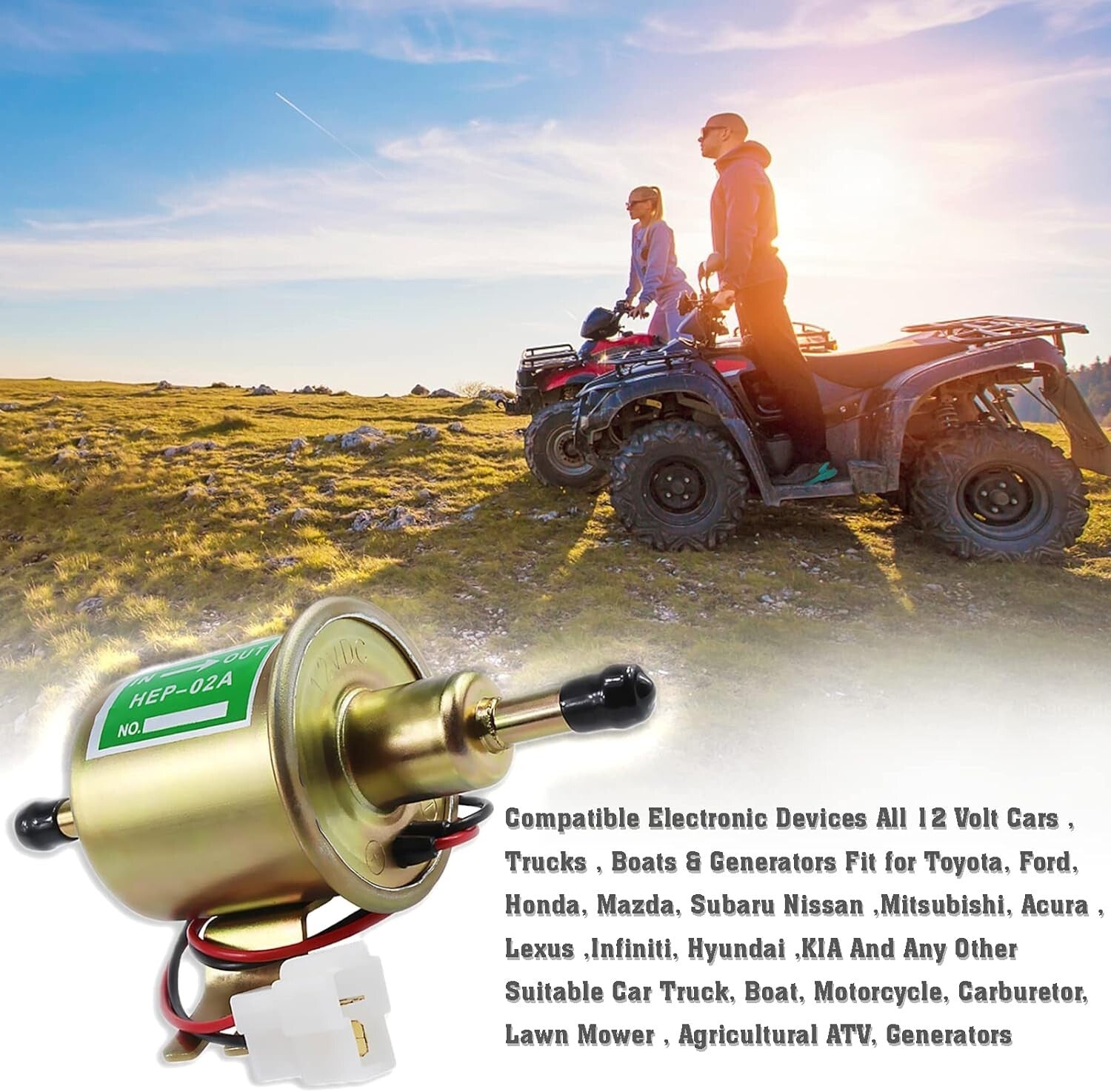 12V Low Pressure Inline Electric Fuel Pump HEP-02A 2.5-4PSI Metal Solid Gasoline