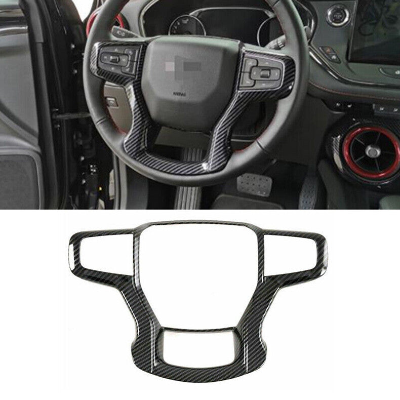 for Chevy Blazer 2019-22 Carbon Fiber Car Steering Wheel Frame Decor Cover Trim