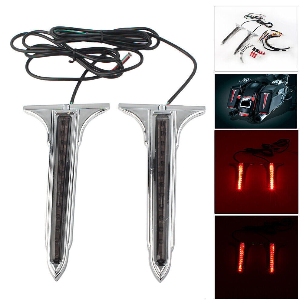 Chrome LED Rear Saddlebag Accents Light Smoke Lens Fit for Harley Touring Road King