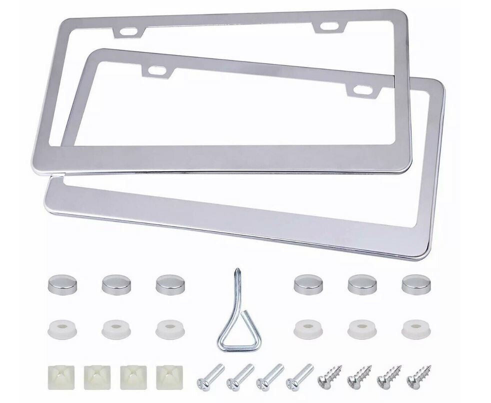 2-piece car license plate frame cover, rear boot, trunk screw cap, chrome alloy, suitable for Ram