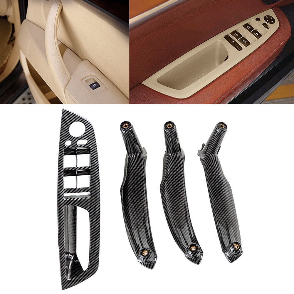 4x Inner Door Pull Handle Trim Cover LHD Fit for BMW X5 E70 X6 E71 E72 Carbon Fiber