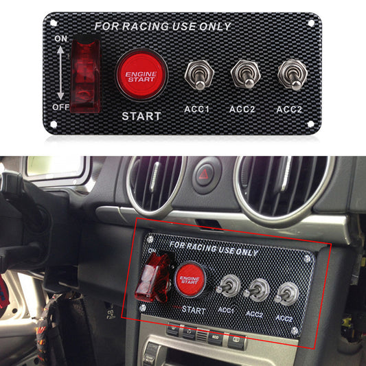 Car Racing Switch 12V LED Ignition Panel Engine Start Push Button Carbon Fiber
