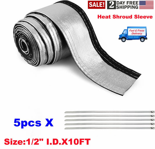 Aluminized heat shield tubing 1/2 inch IDX 10 ft for thermal protection hose