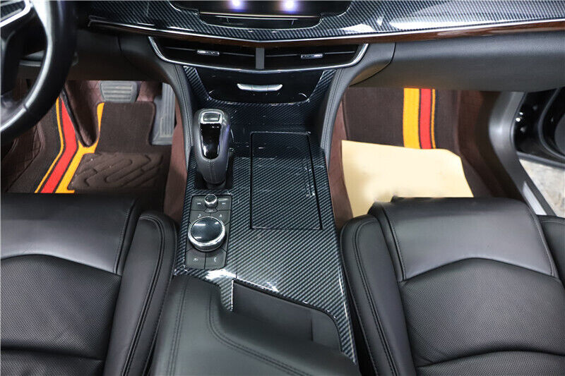 Console Gear Shift Frame Cover Trim 2PCS for Cadillac CT6 16-2020 Carbon Fiber