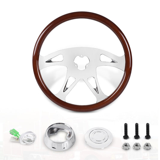 for Freightliner / for Kenworth / for Peterbilt / for Volvo 18 Wood Steering Wheel Chrome 4 Spoke