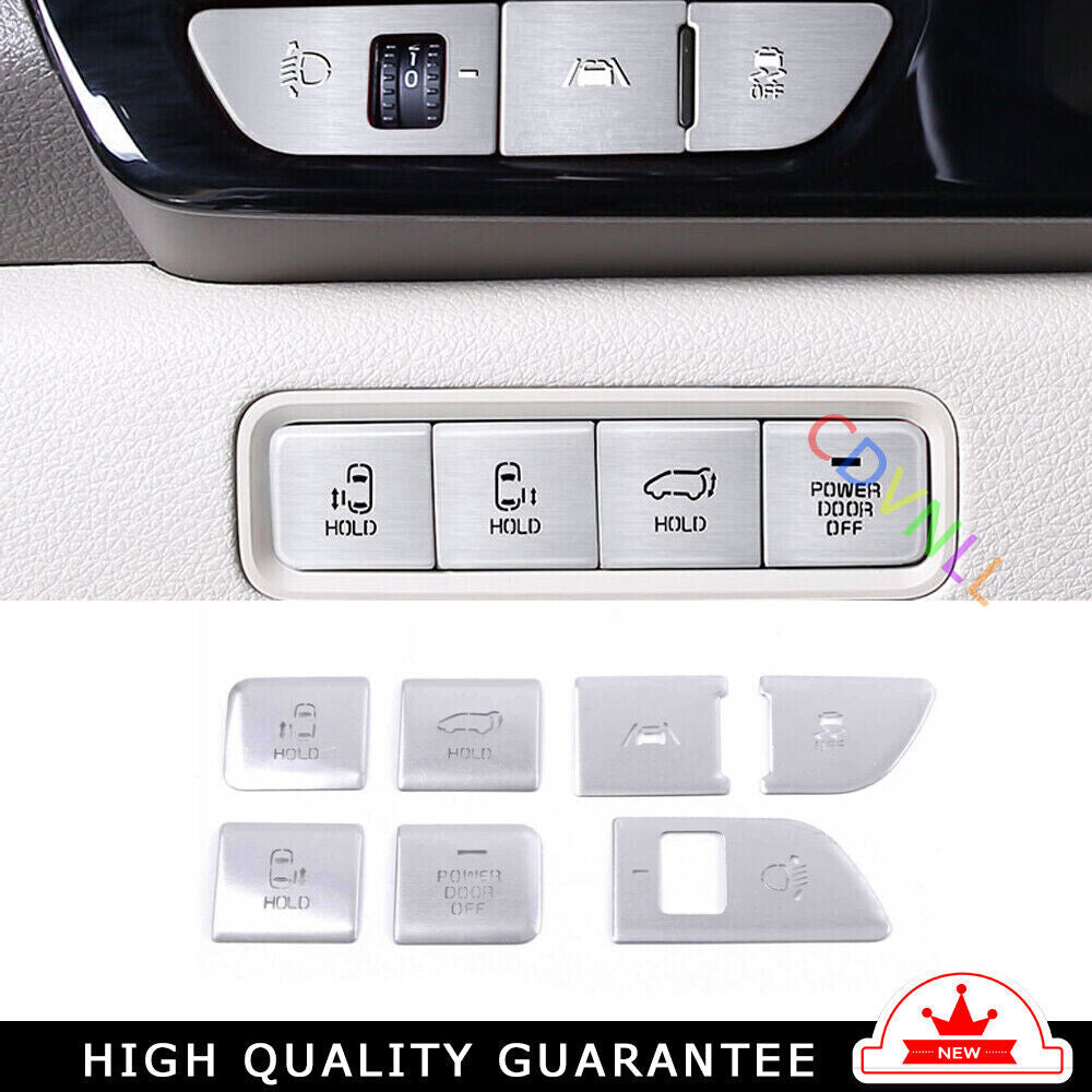Headlight Button Trim Sticker Cover 7 for Kia Carnival 2022-23 Silver Aluminum