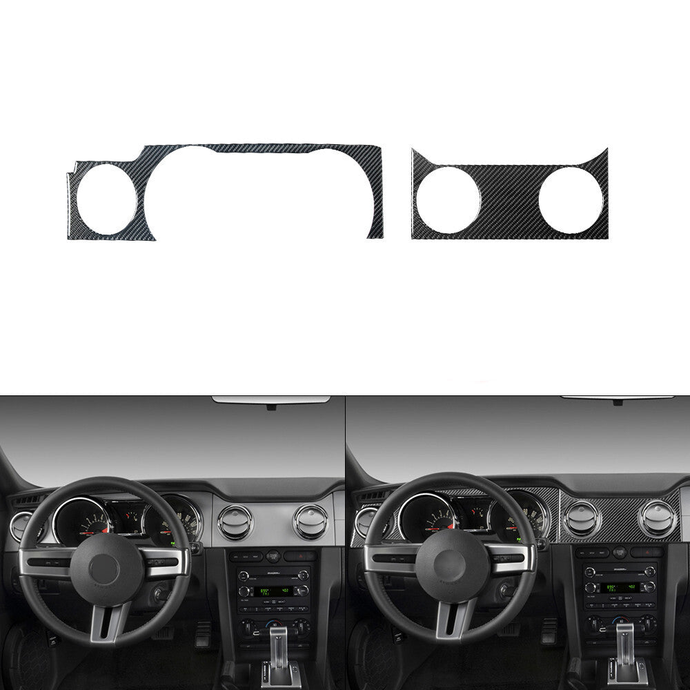 2Pcs Carbon Fiber Interior Console Panel Cover Trim for Ford for Mustang 2005-2009