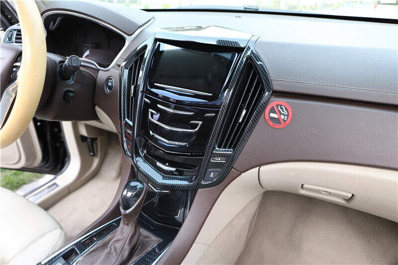 Middle Console Navigation Panel Trim for Cadillac SRX 2013-15 Black Carbon Fiber