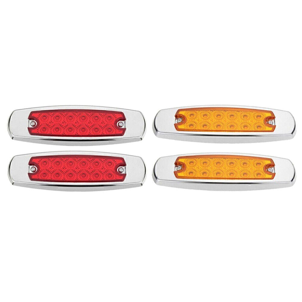 4x 12LED Sealed Side Marker Clearance Light Fish Shape Trailer 2x Red+2x Amber