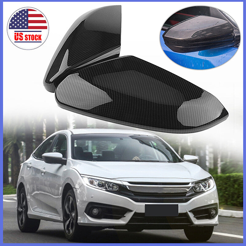 Carbon fiber style rearview mirror cover trim for Honda for Civic 2016 - 2021