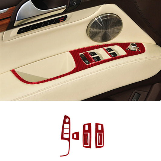 Red Carbon Fiber Door Window Control Panel Cover Trim for Audi Q7 2007-2015