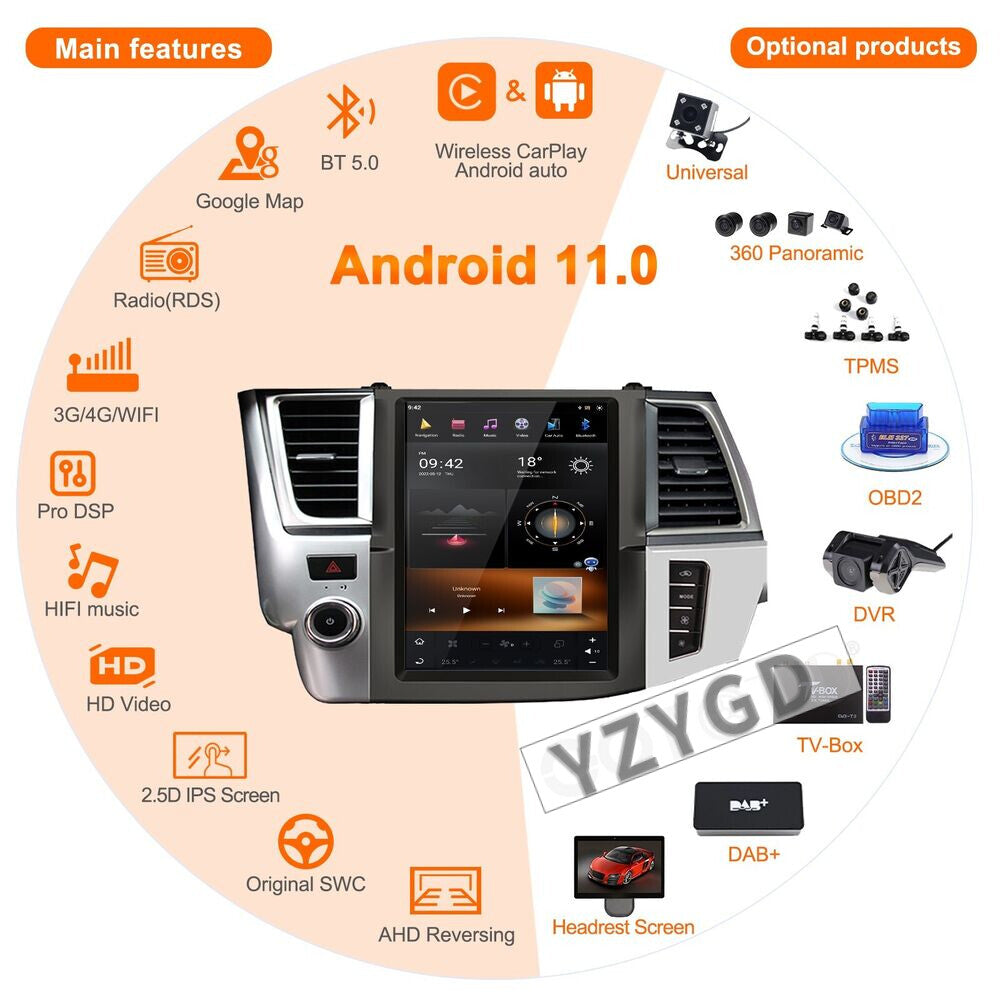 for Toyota Highlander 2014-2018 Android CarPlay Car Radio 2Din Stereo Receiver