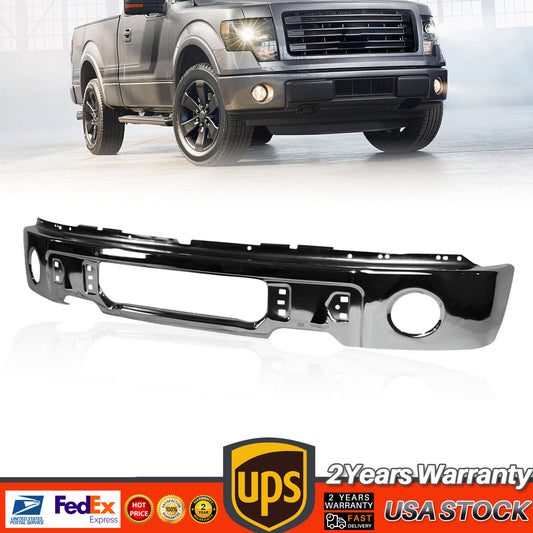 Chrome - Steel Front Bumper Face Bar w/ Fog for 2009-2014 for Ford F150 Pickup