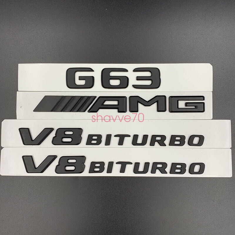 Matte Black G63 AMG V8 BITURBO Emblem Badge Sticker Set For G63