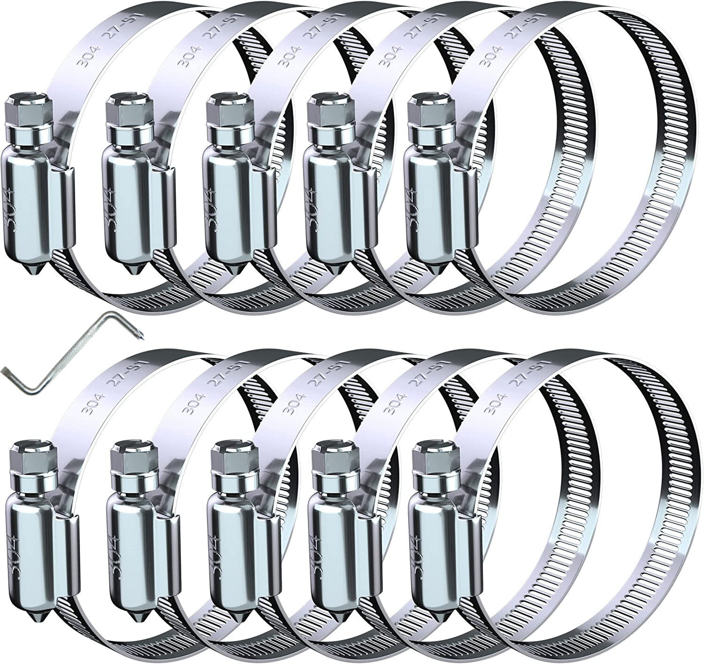 2-inch hose clamps, 10 pieces, 304 stainless steel worm gear hose clamps for fuel lines.