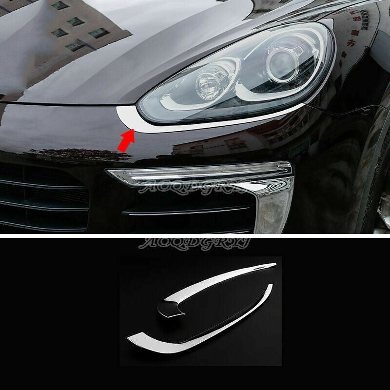 for Porsche for Cayenne 2015-2017 Chrome Front Headlight Eyebrow Trim Strip Cover 2X
