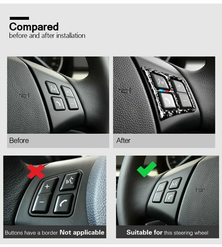 Black Interior Steering Wheel Button Cover Trim for BMW 3 Series E90 E92 2005-12