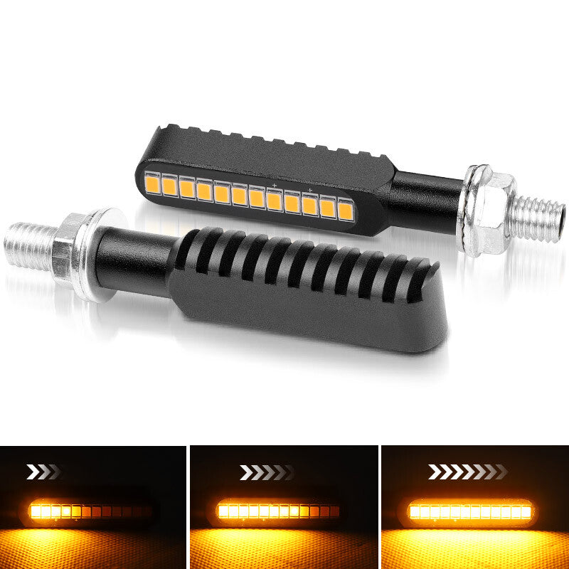 2x Sequential Flowing LED Motorcycle Turn Signals Indicator Light Blinker Amber