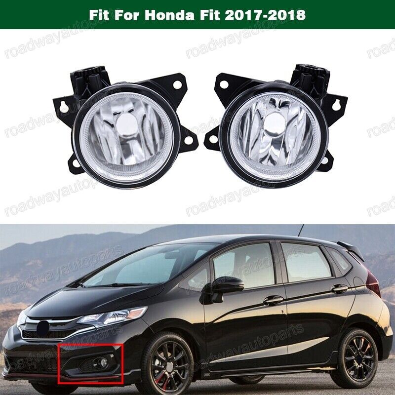 1Pair Front Bumper Fog Lights Driving Lamps Clear Lens for Honda Fit 2017-2018